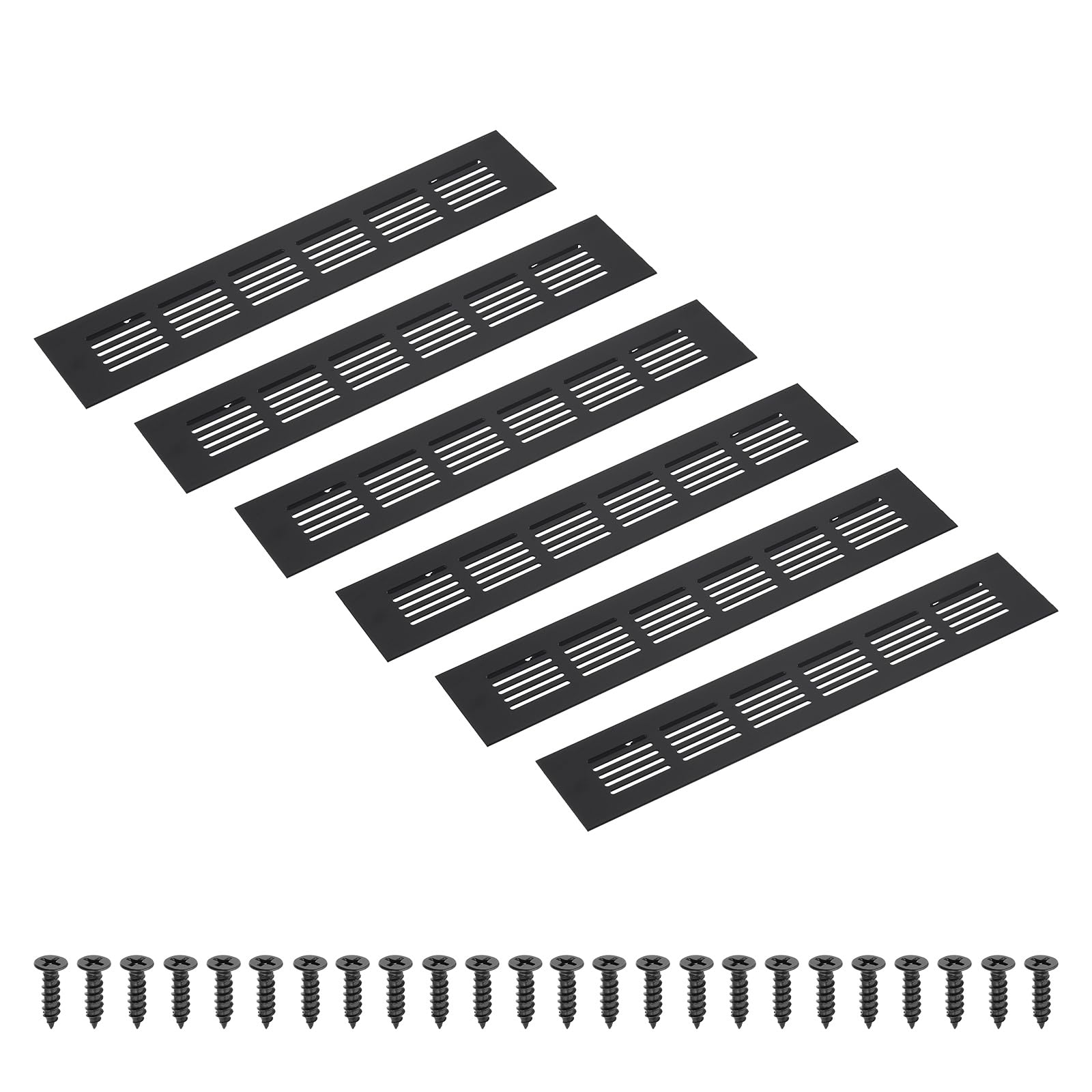 PATIKIL 10 x 2 Inch(250mm x 50mm) Rectangle Ventilation Grille, 6PCS Aluminum Air Vent Cover Louvered Ventilation Cover with Mounting Screws for Cabinet Closet Door Wardrobe, Black