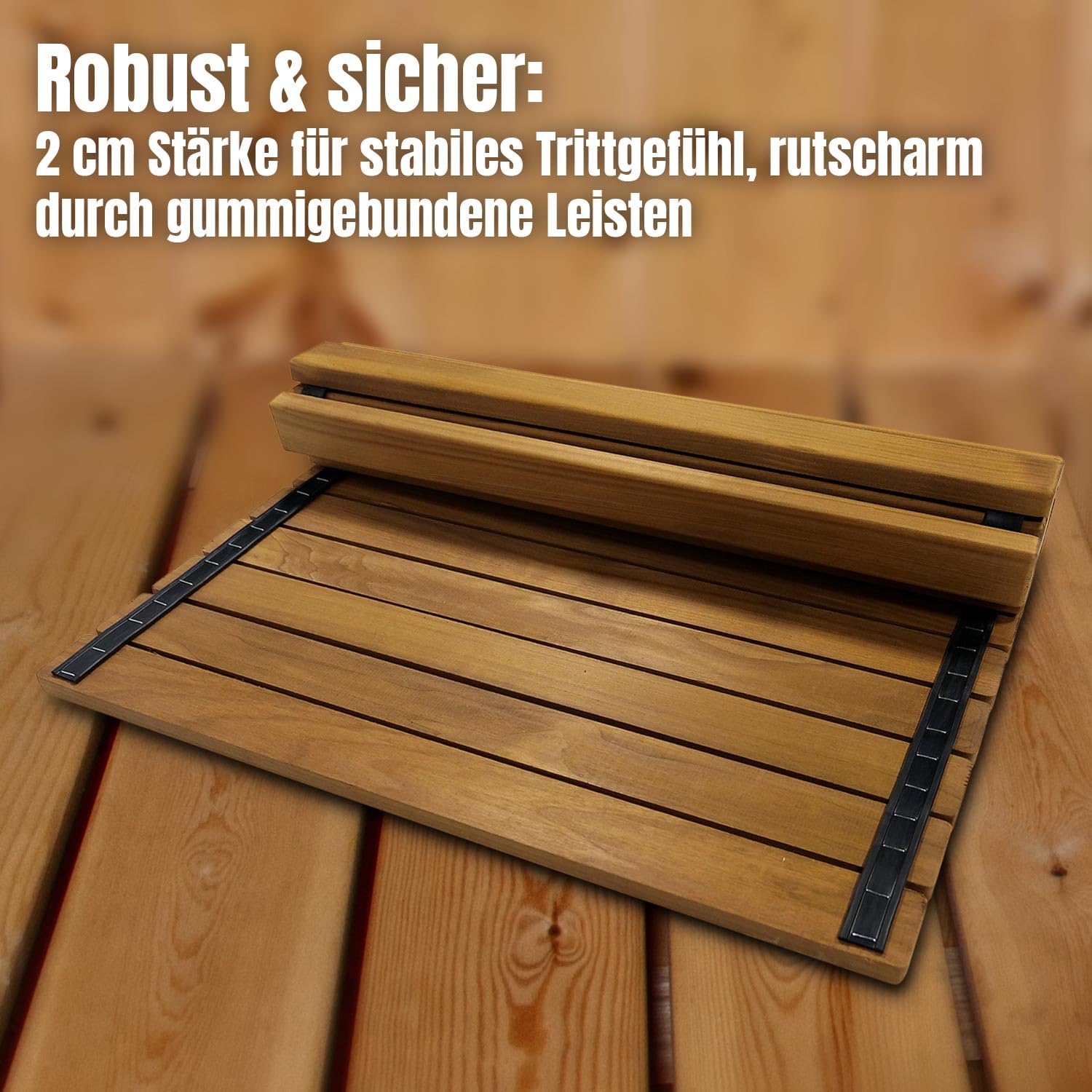 Sauna Bodenmatte 80x60x2 cm FSC Thermo Espenholz Rollbar Rutschfest