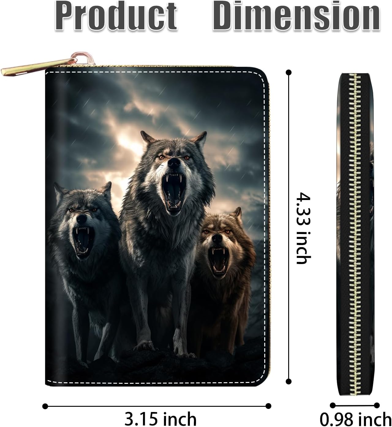 Credit Card Holder Wallets for Women, RFID Blocking Small Leather Card Case Wallet with Zipper Accordion Wallets, Wolf Howling Under The Moon - Image 2