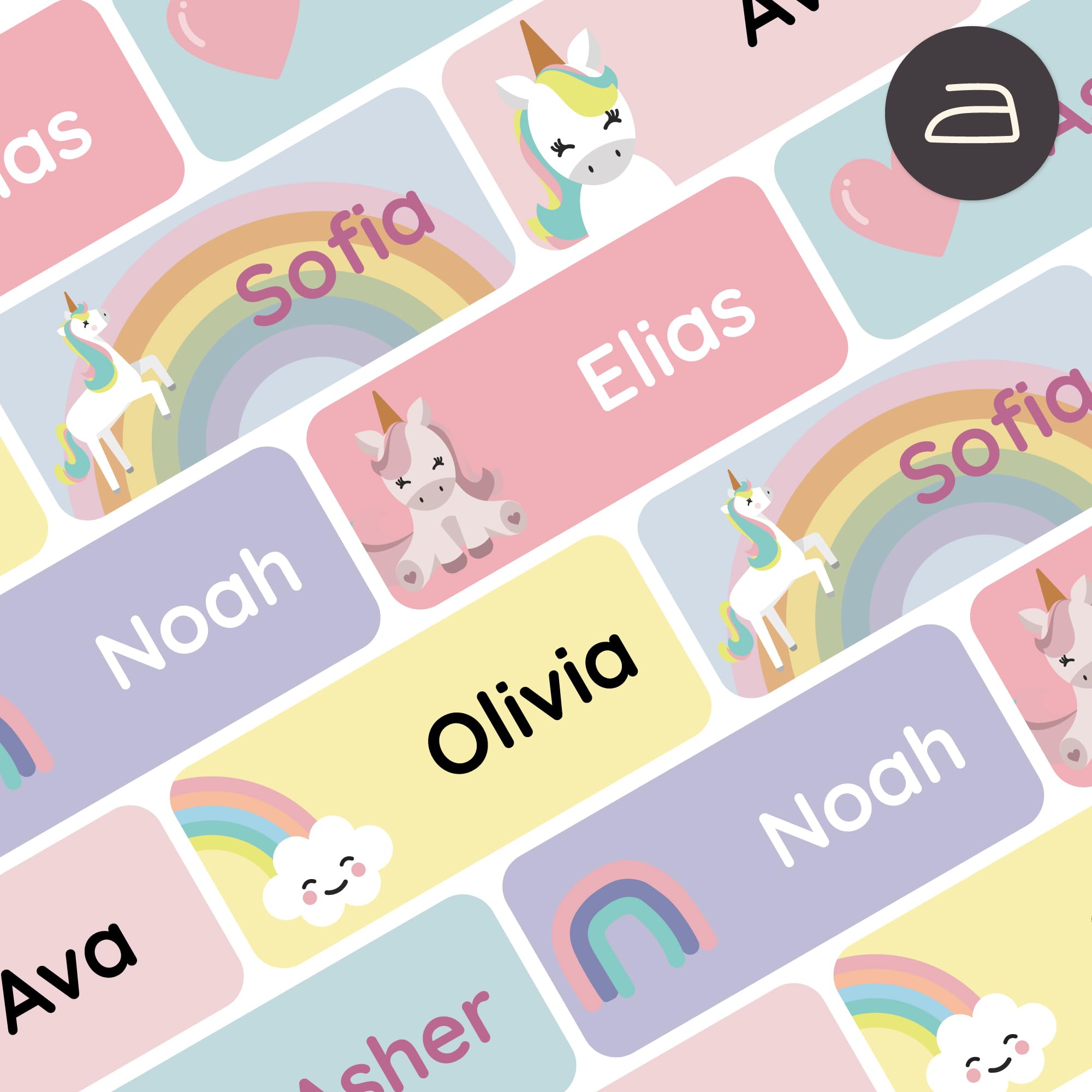 Teddylabels - Iron-On Name Labels for Clothing (120 pcs. 1.2” x 0.5”) - Personalized Labels for Clothes Laundry Safe and Waterproof - for Kids School