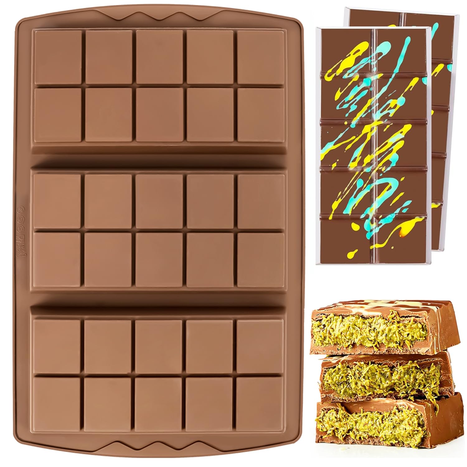 GaoTuo Chocoladevorm, 2 stuks siliconen vorm, diepe chocoladebordvorm, wordt gebruikt voor de productie van Dubai chocoladepistache (koffie, 2 stuks