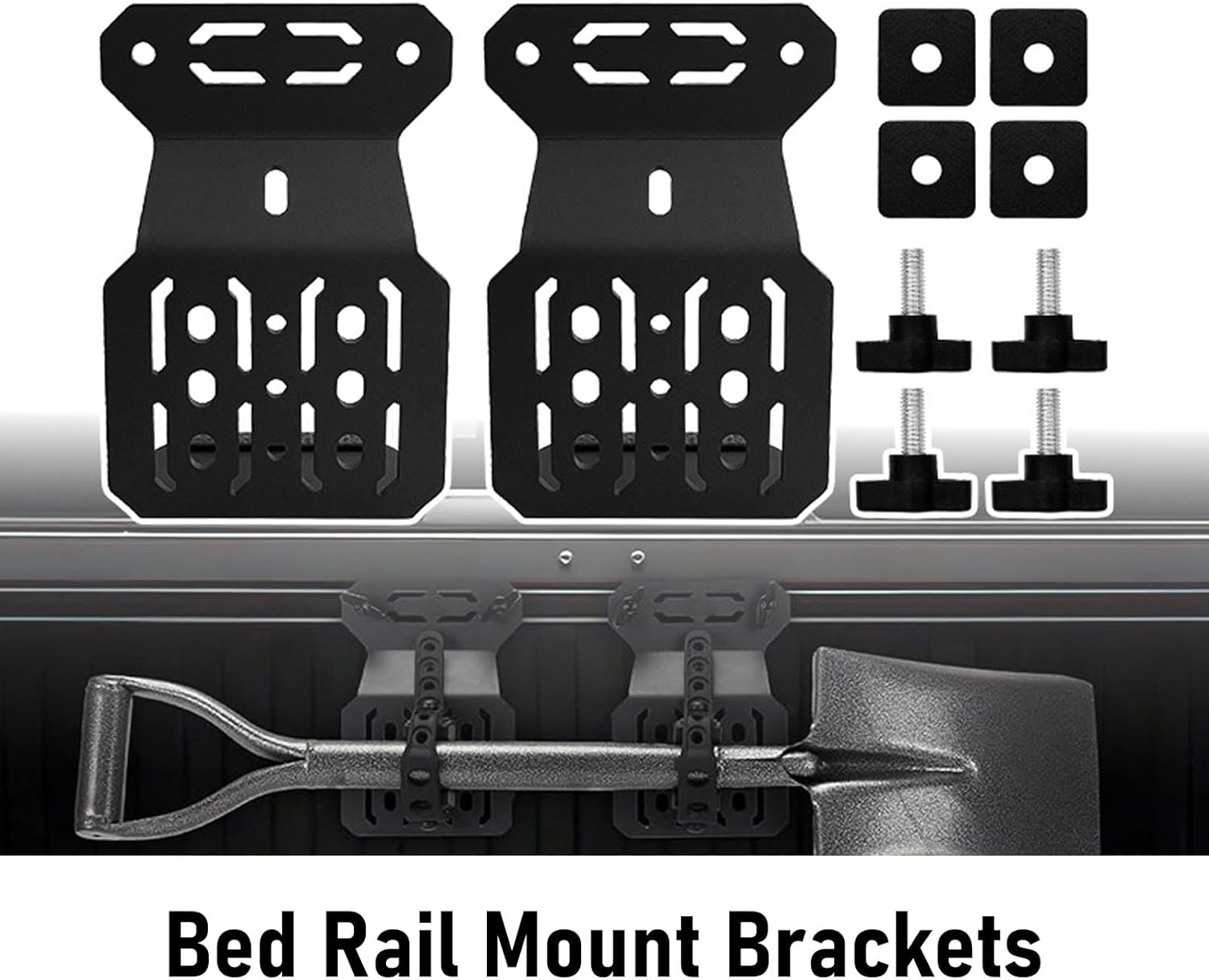 Luocute Bed Rail Mount Brackets, Heavy Duty Steel Truck Bed Rail Modular System with Multiple Mounting Holes, for Shovels Axes Recovery Boards Fuel Cans