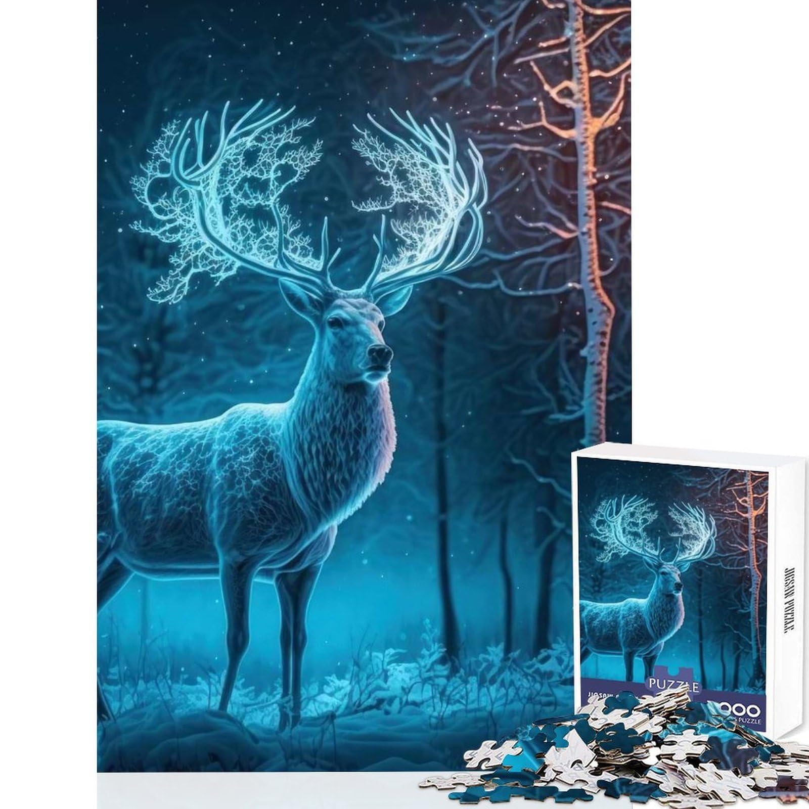 Magical Deer in Nature 1000 Pieces Puzzles for Adults Memory Train Fun Flawless Interlocking Pieces Family Fun Night Activity 50x75cm
