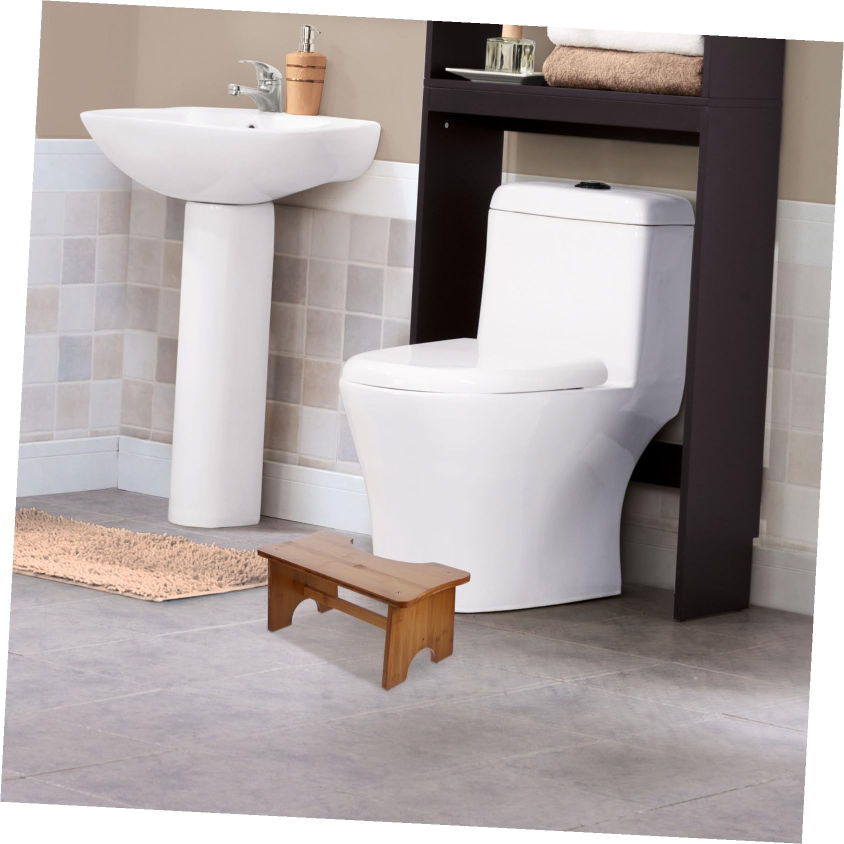 Gatuida Taburete para Inodoro de Madera Maciza Antideslizante Banqueta para Baño Infantil y Adulto Escalón Práctico para Aseo y Apoyo el Hogar Color Marrón