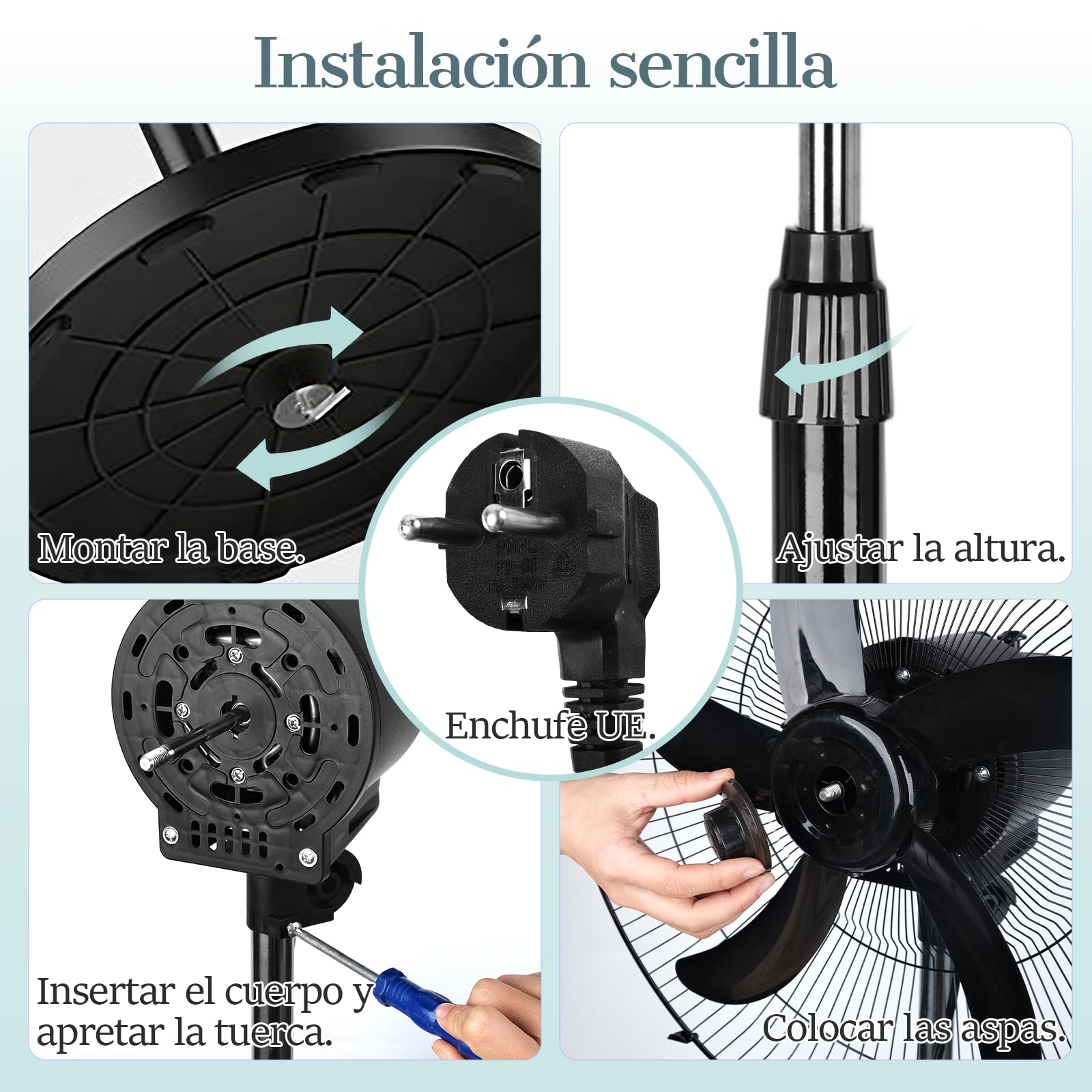 Ventilador de Pie Potente 75W, Aspas Grandes De 45 Cm, Ventilador De 3 Velocidades Ajustables, Adecuado Para Hogar, Oficina Y Almacén, Base Reforzada, Altura Ajustable,Oscilación, Negro(2PCS)