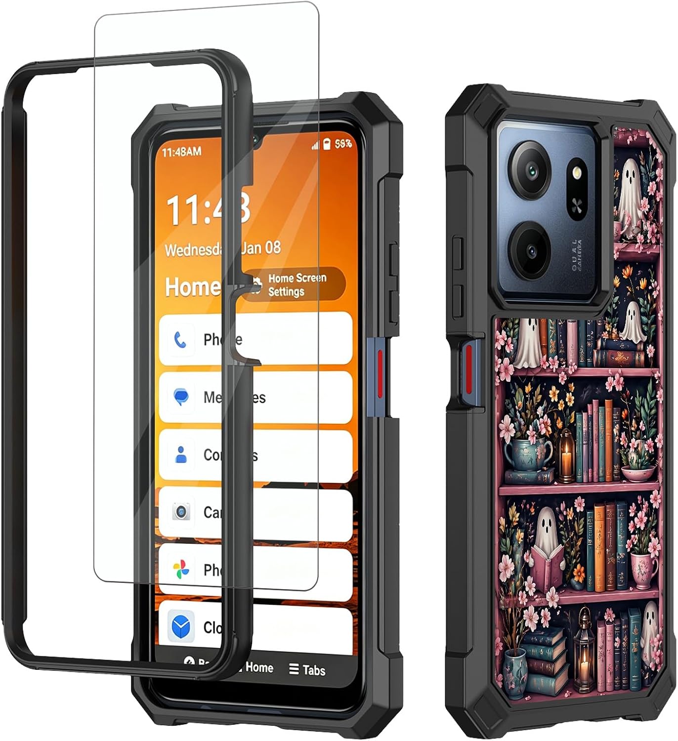 for Consumer Cellular IRIS Connect 2 SN512CC Case, Cute Ghost Bookshelf