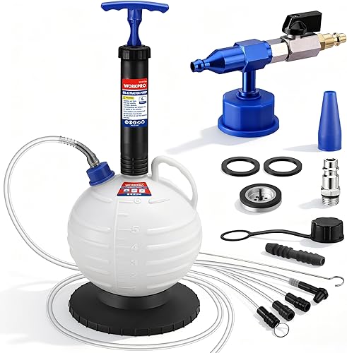 WORKPRO Bomba extractora de aceite de 6 litros, bomba extractora de fluidos neumática y manual con manguera principal, tres extensiones y manguera