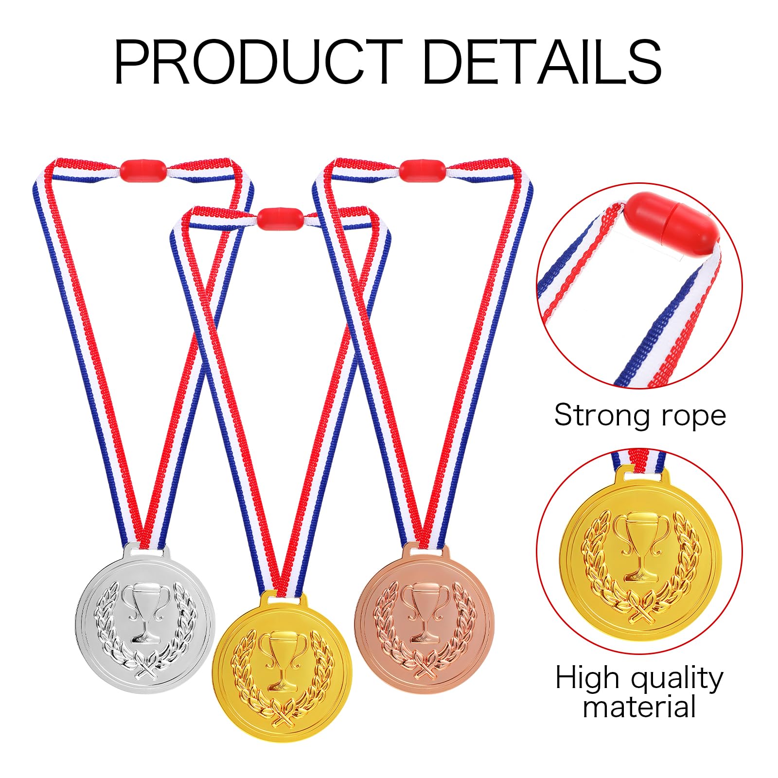 Lot de 3 médailles en plastique pour récompenses, 5,1 cm, médailles de lauréat de trophée or, argent, bronze, médailles cadeaux pour sports, compétitions, cadeaux de fête et décorations, prix