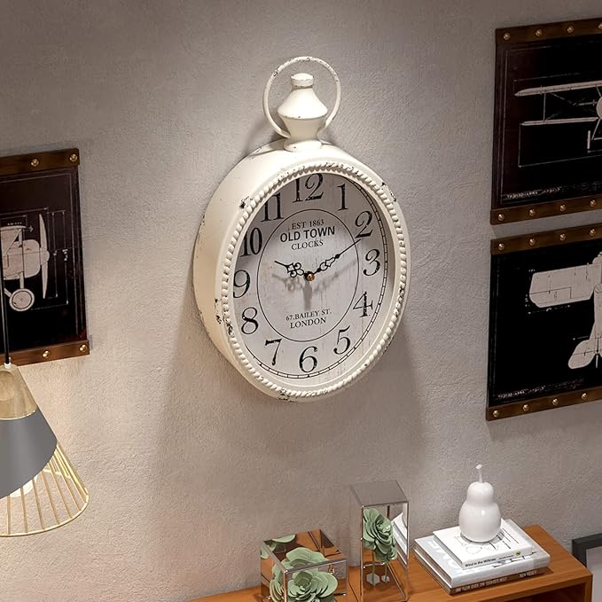 Reloj de Pared Oval Pequeño Menterry, Estilo Vintage, Blanco, Analógico Silencioso miniatura 6