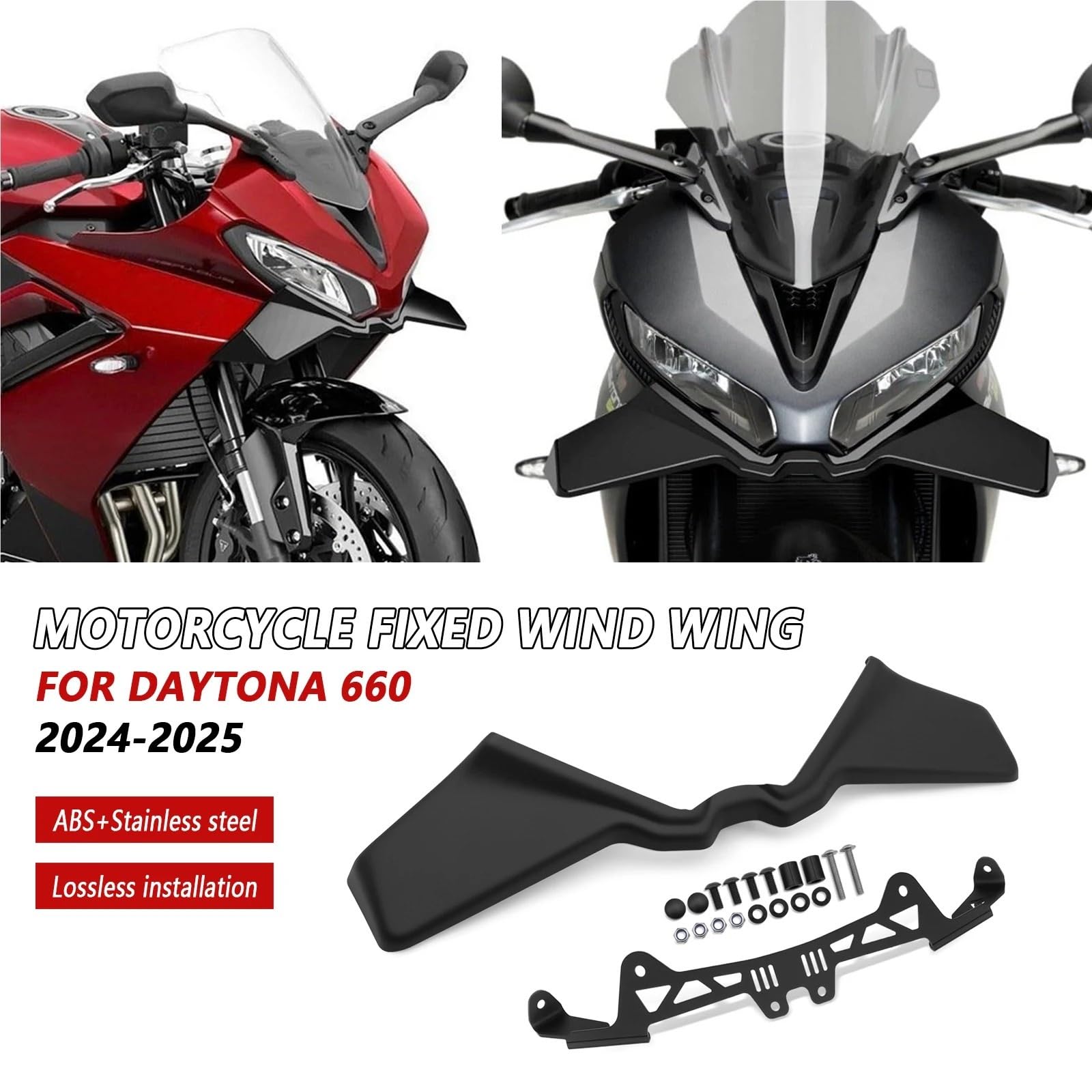 Front Bumper Splitter dachowy Pasuje do Daytona 660 2024 2025 Aerodynamiczny Winglet Wing Air Guide Spoiler Motocyklowy Stały Skrzydło