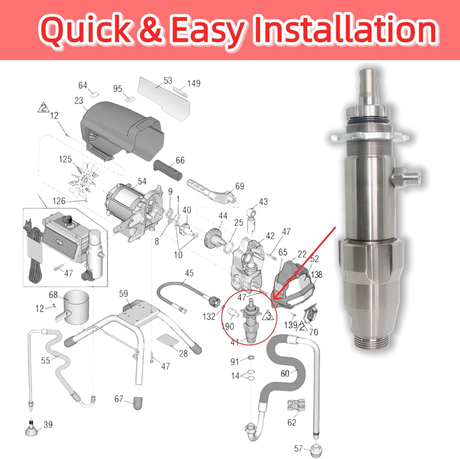 248204 16Y598 Airless Spray Pump Fit for Graco Ultra Max II GMax 695 795 GMax 3900 Airless Paint Sprayer Replace 248-204,248204 Sprayer Accessories (Silver)