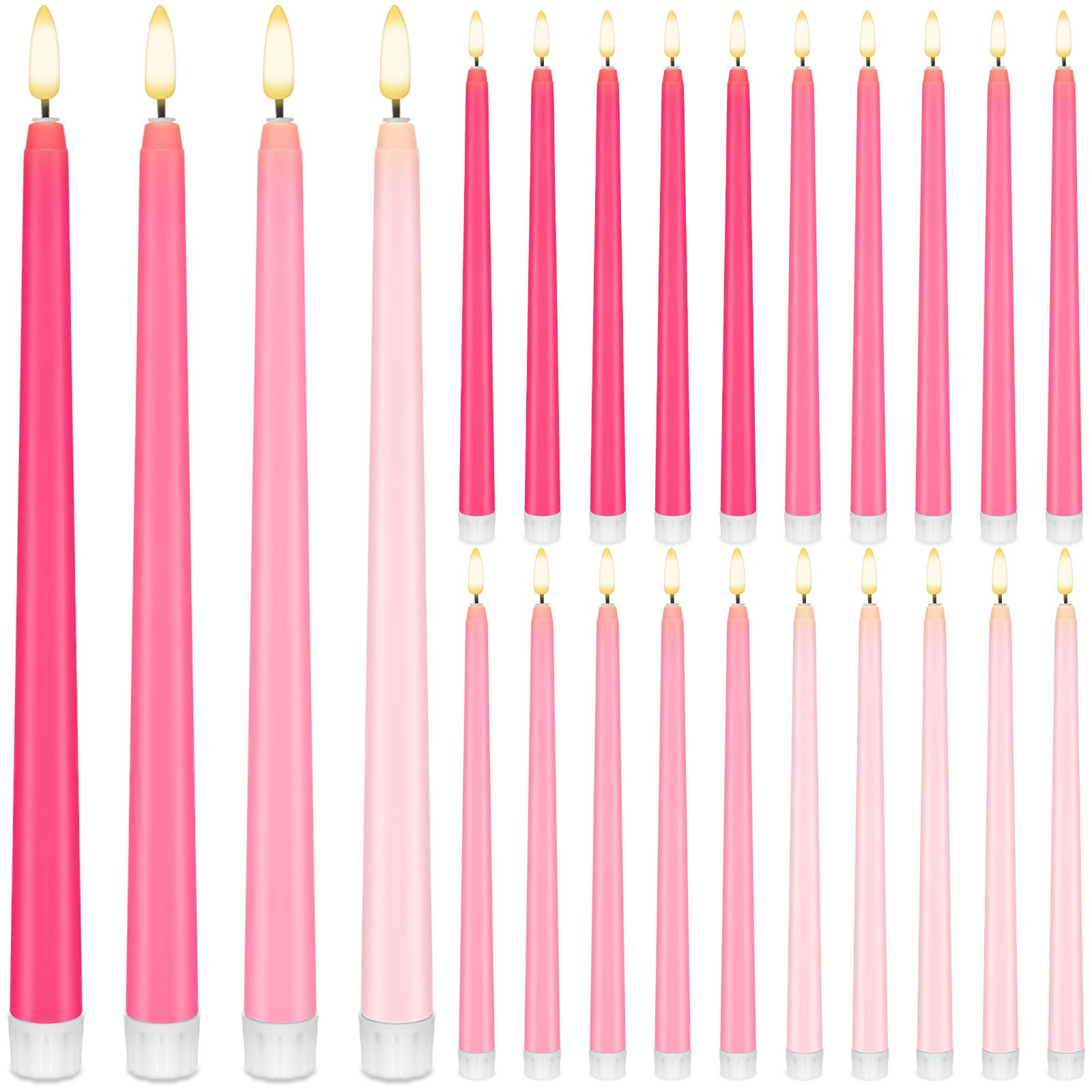 Baquler 24 Pcs 11'' Pink Flameless Taper Candles LED Taper Candlesticks โ image 1