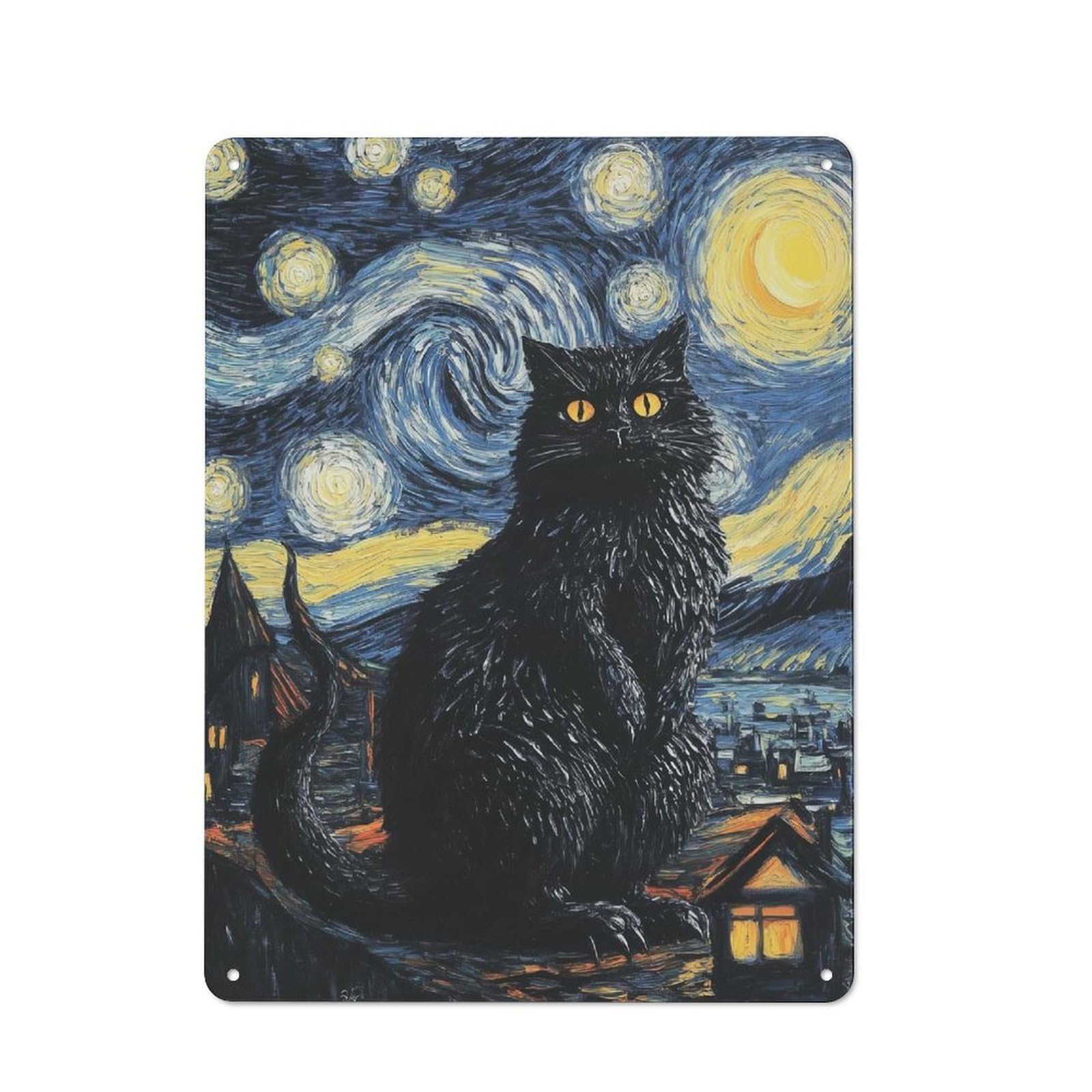Starry Night Cat Kitchen Metal Sign 40x30cm, Country Style Kitchen Wall Decor for Restaurant, Kitchen, Counter Or Breakfast Nook