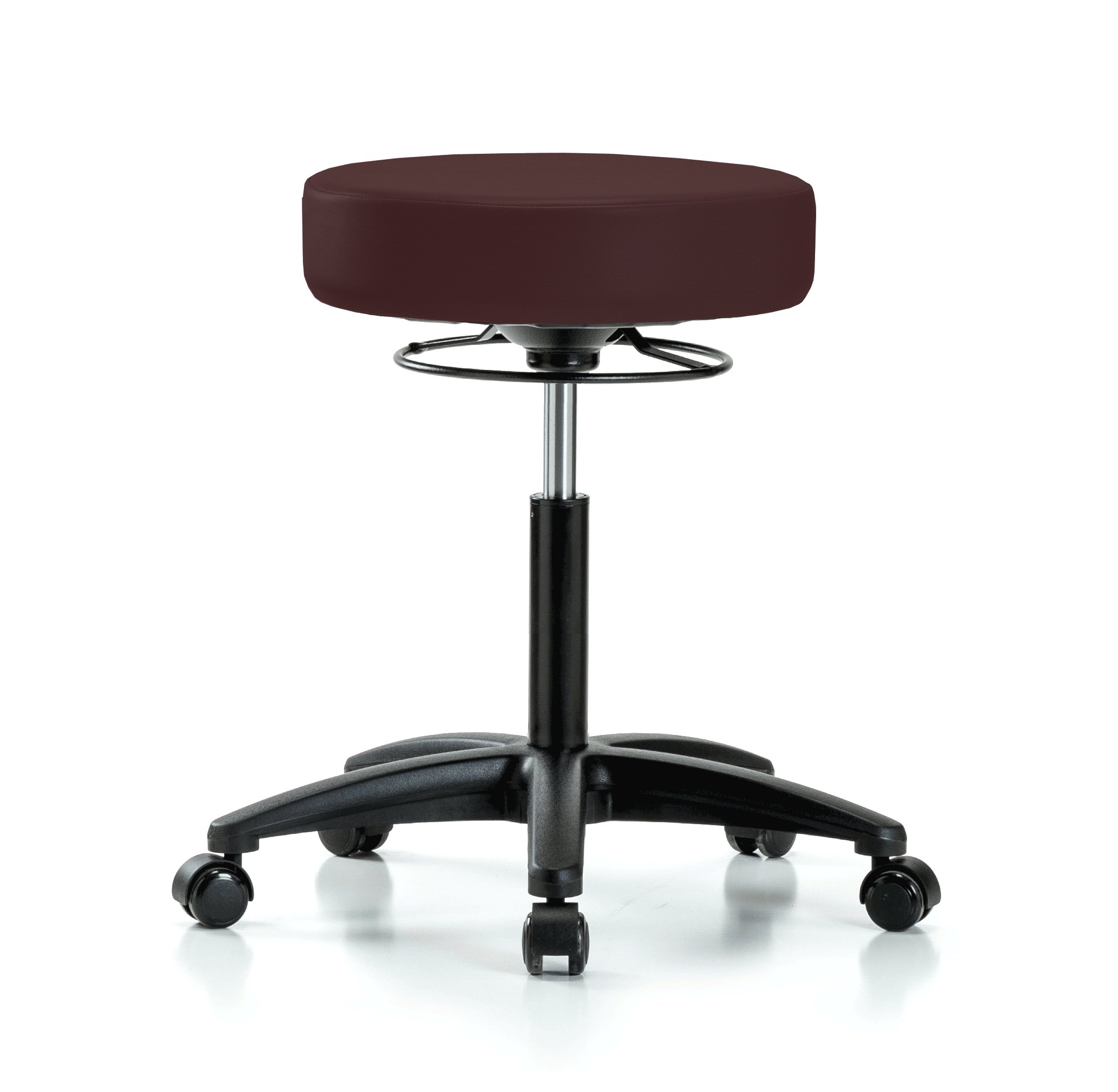 Perch 360 Degree Rolling Height Adjustable Massage Therapy Swivel Stool for Carpet or Linoleum | Workbench Height | 300-Pound Weight Capacity | (Burgundy Fabric)