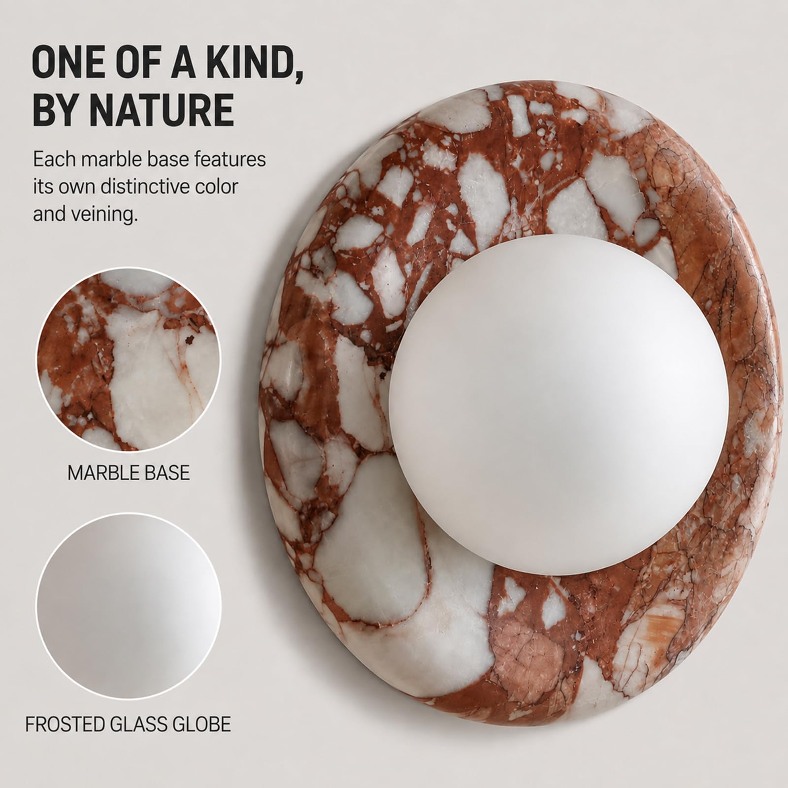 Applique da parete moderna rotonda in marmo naturale, lampada da parete in alabastro rosso