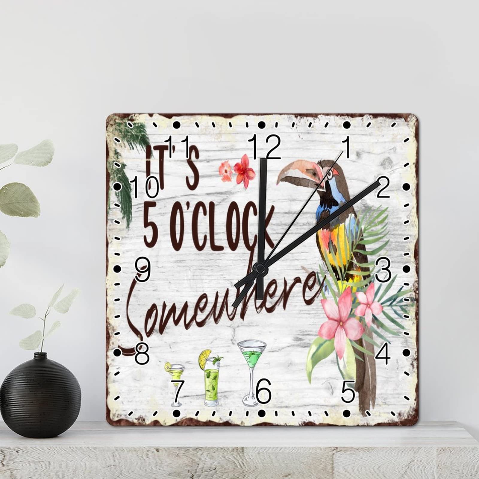 Horloge murale en bois oiseaux et perroquet suspendue salon chic