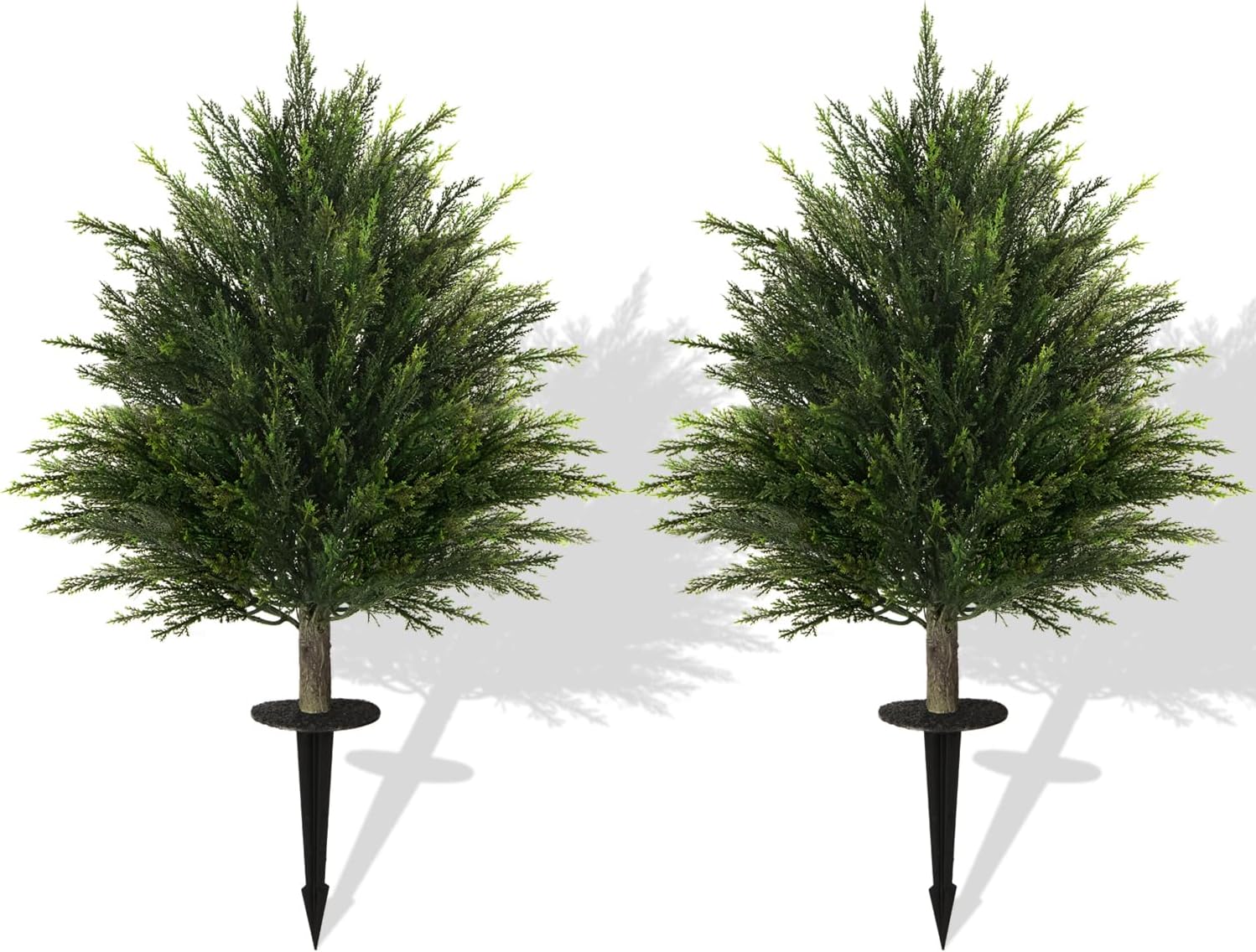 2ft Tall 2 Set Artificial Cypress Topiary Tree, Outdoor Fake Boxwood Cedar Tree with Spike, Indoor Realistic Faux Bushes Plants for Home Living Room Outside Front Porch Decor