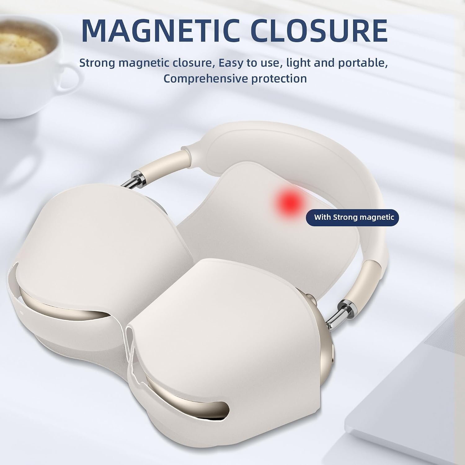 【5 in 1】Compatible with Airpods Max 2/1 Smart Case Cover, (2020/2026) Sleep Mode Compatible, for Apple AirPod Max Headphones Case Soft Leather & Silicone Set Protective Accessories portable, Starlight image 3