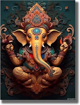 IZTAWEY Ganesh Wall Art, Hindu Wall Decor, Panoramic Wall Decor, Ganesh Wall Art for Living Room Poster Unframed 12x16inch