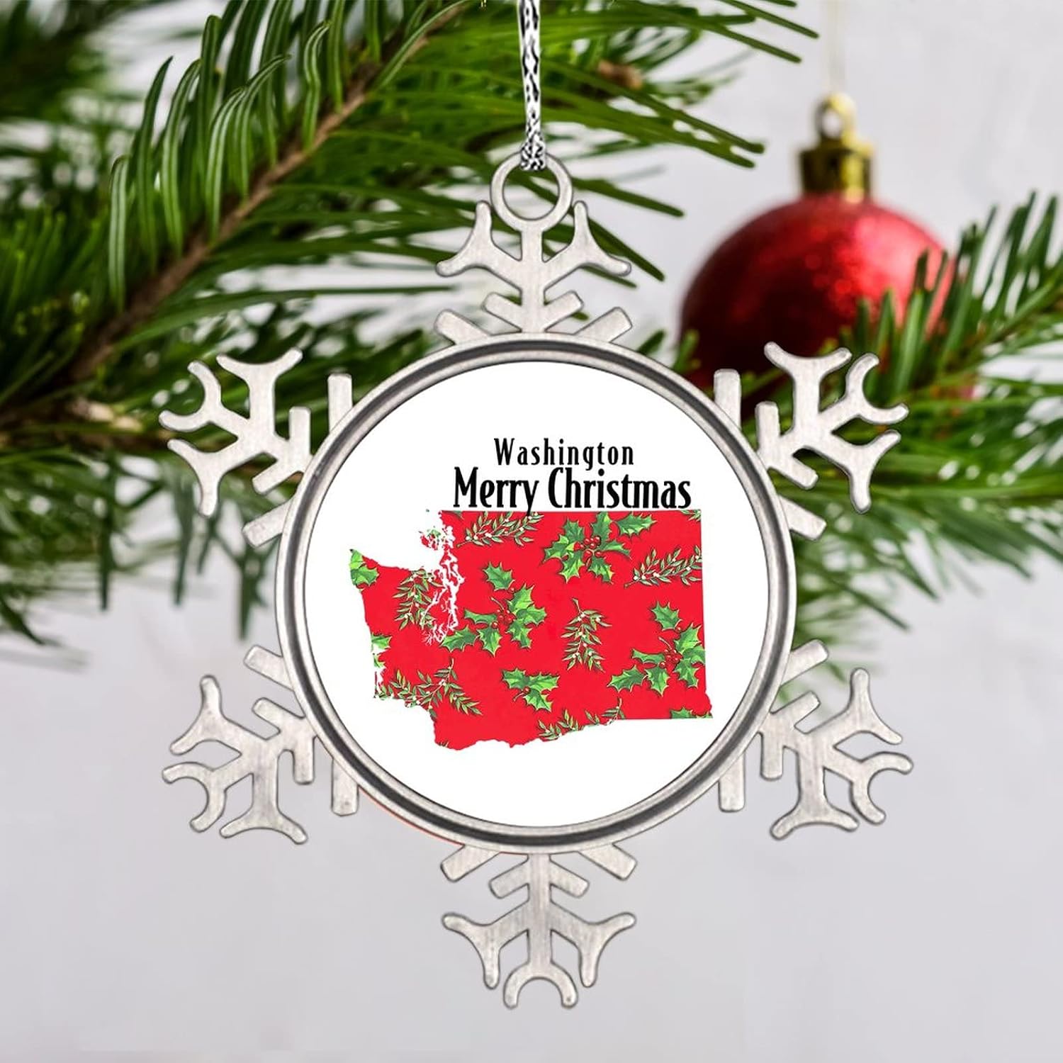 Snowflake Ornaments Washington Home State Personalized Christmas Ornaments 2022 Merry Christmas Christmas Tree Ornaments Metal Souvenir Xmas Tree Hang Pendant Exchange Long Distance Gift 3 Inch