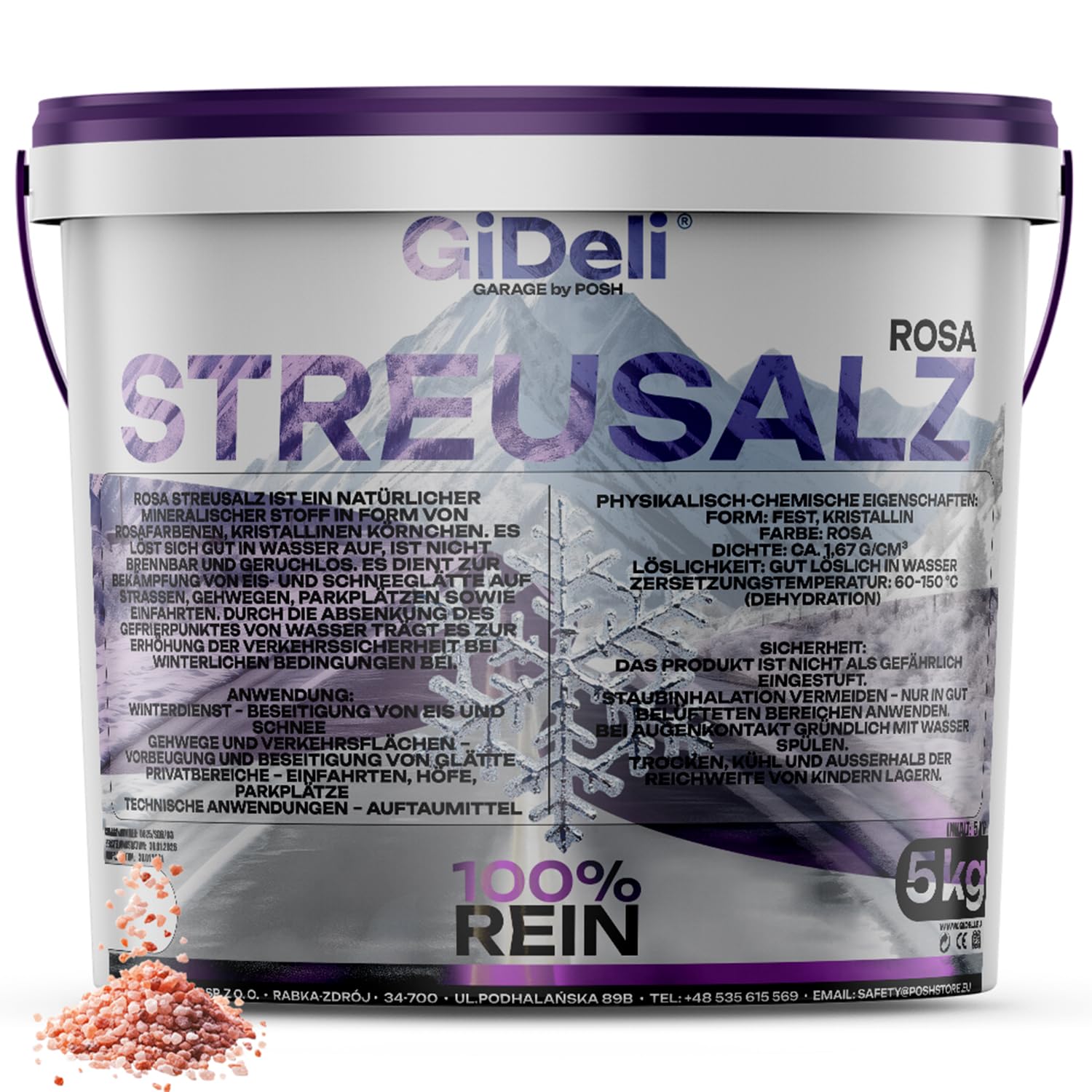 GiDeli Sal de deshielo grande de 5 kg en cubo, sal de deshielo contra hielo y nieve, apta para animales de invierno, sal para nieve, eficaz contra la suavidad