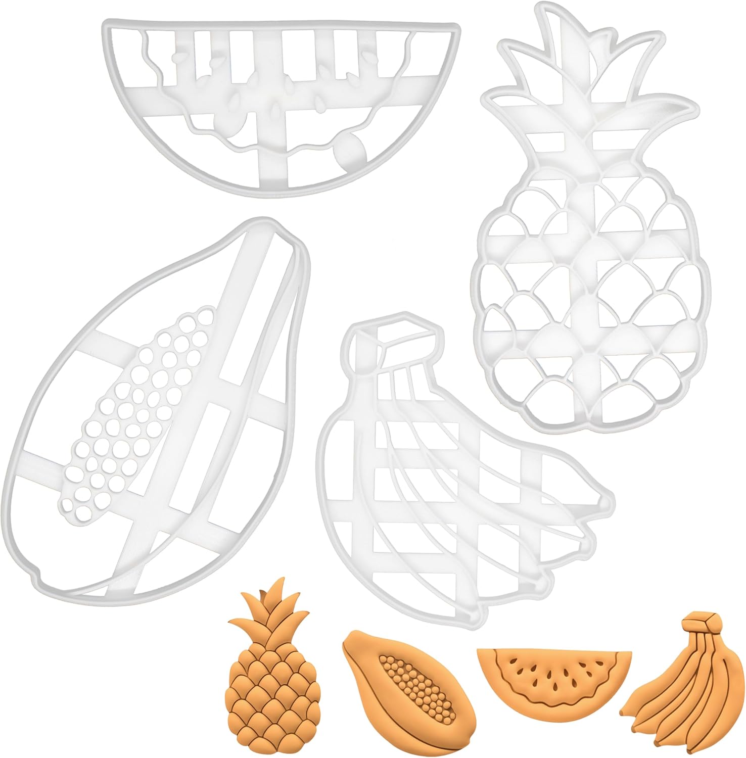 Set of 4 Fruit cookie cutters (Designs: Pineapple, Banana, Watermelon, and Papaya), 4 pieces - Bakerlogy
