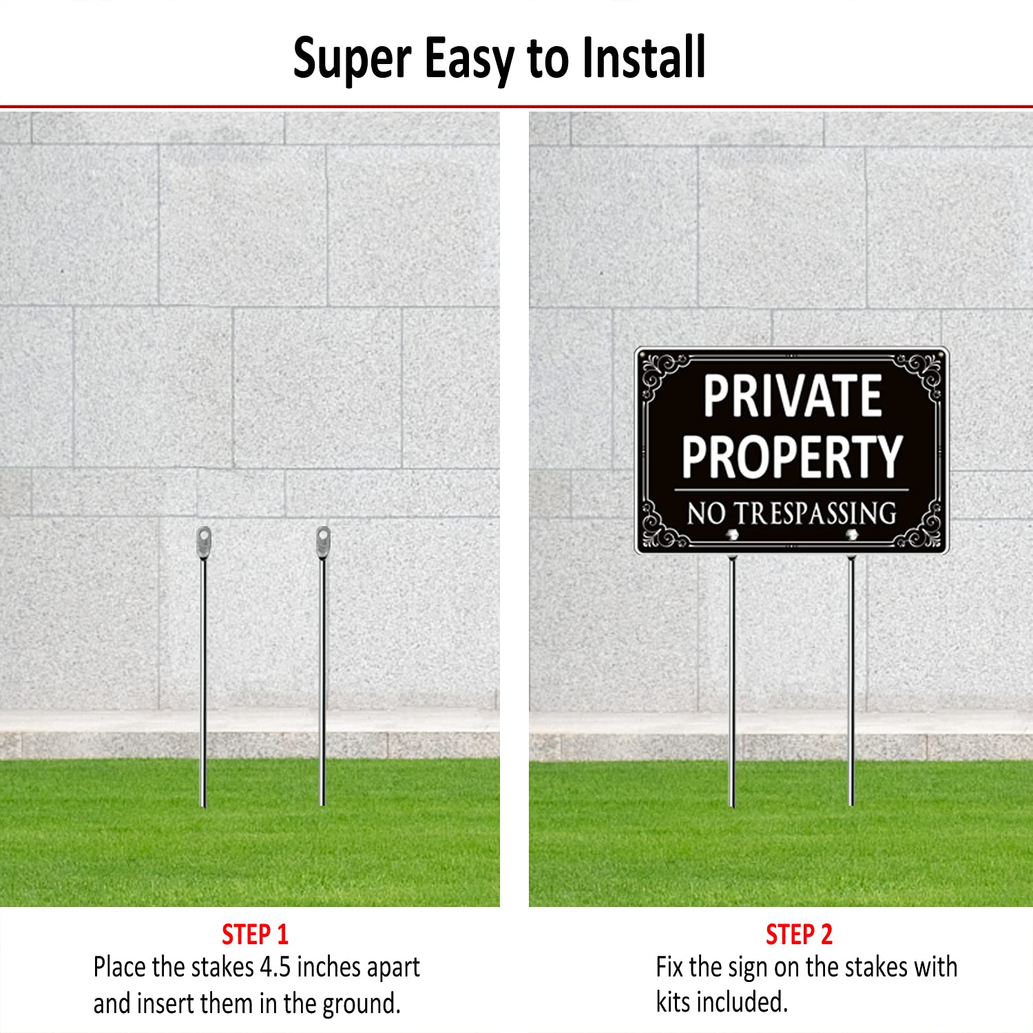 Private Property No Trespassing Schild Mit Pfahl – 30,5x25,4 Cm Aluminium, Reflektierend, 71,1 Cm Pfahl