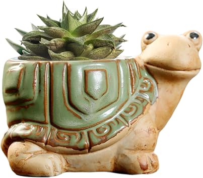 DIYOMR Small Ceramic Planter Pot, 4.3" Vintage Bronze Animal Planters Ceramic Flowerpot Succulent Pots Cactus Pot for Office Home Desktop Decor - Plants Not Included Turtle Pot