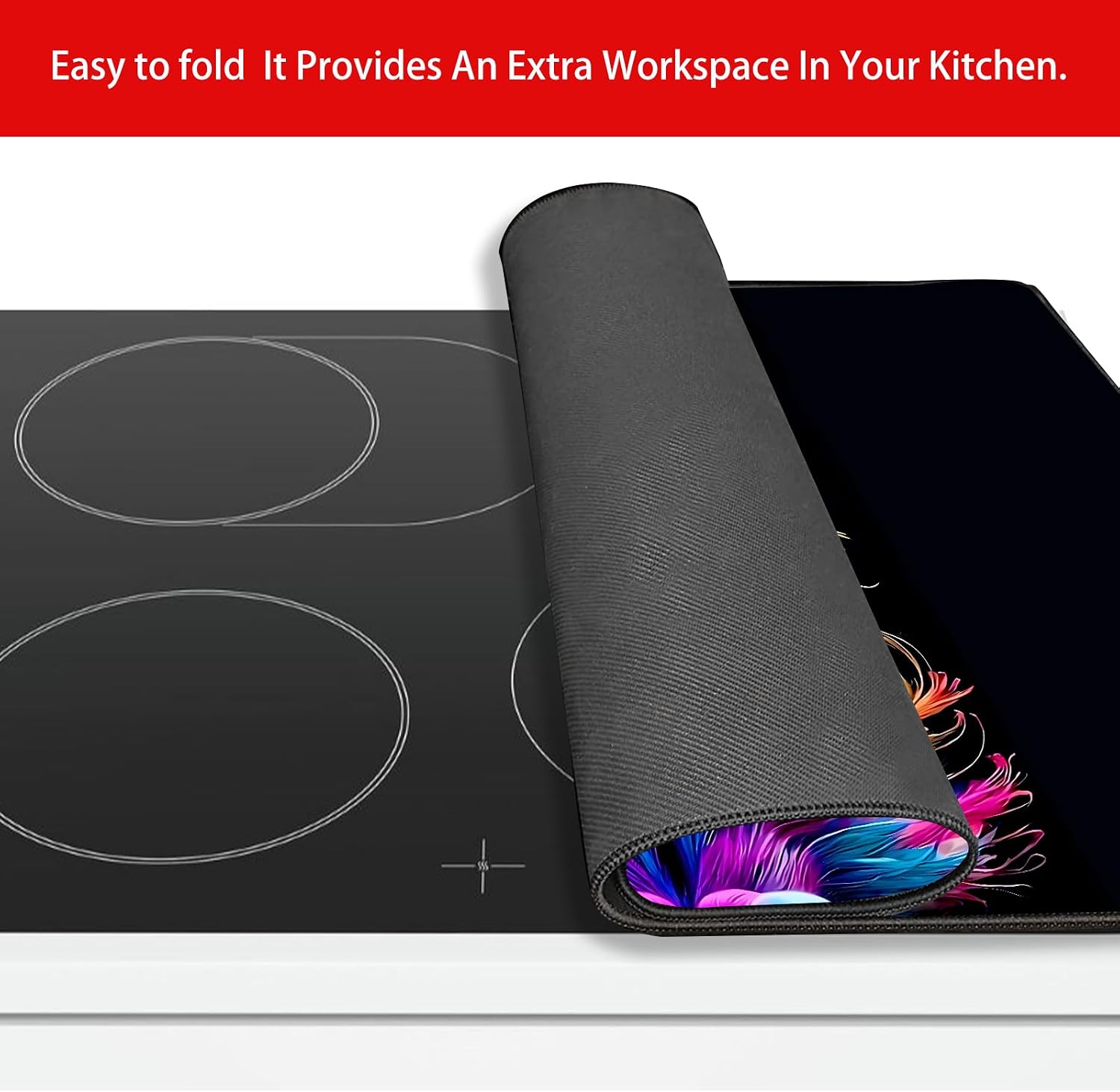 Stove Cover Stove Covers For Electric Stoves Foldable Multipurposeglass Top Protector Thick Natural Rubber Anti-Slip Coating Expands Usable Space (27.9inx20in) (Colorful Cat)