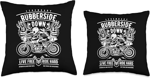 Miniatura 3 de Awesome Retro Motorcycle Designs and Souvenirs Retro Cafe Racer Rubberside Down Motorcycle Race Design Throw Pillow, 18x18, Multicolor