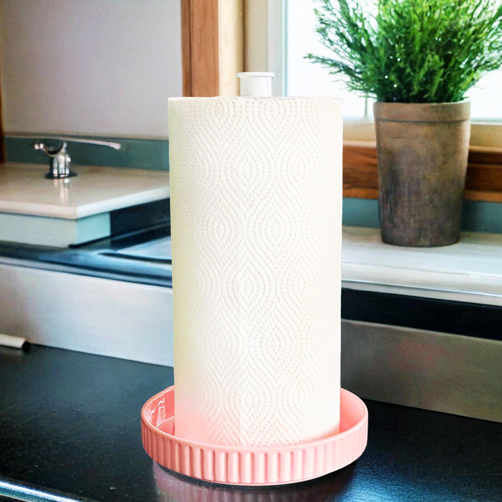 Hqshny Blush Pink Kitchen Roll Holder Free Standing, Easy-To-Clean Ceramic Base, 18Cm Diameter X 32Cm Height, Stable, Elegant And Durable Kitchen Tissue Holder