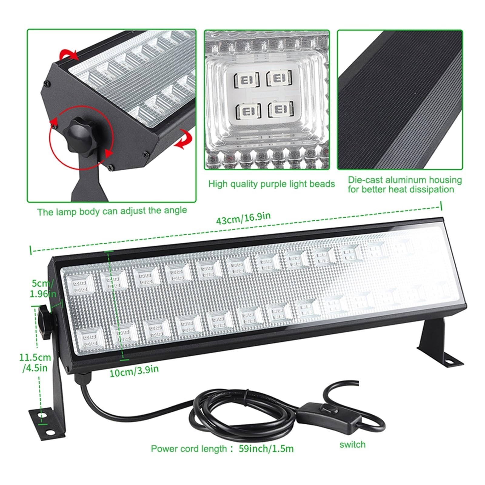 UV-Schwarzlichtleiste, 100 W, LED-Ultraviolett-Flutlicht for Halloween, Glow-Party, Fluoreszierende Körperbemalung, KTV, DJ, Bar, Bühne, Schwarzlicht