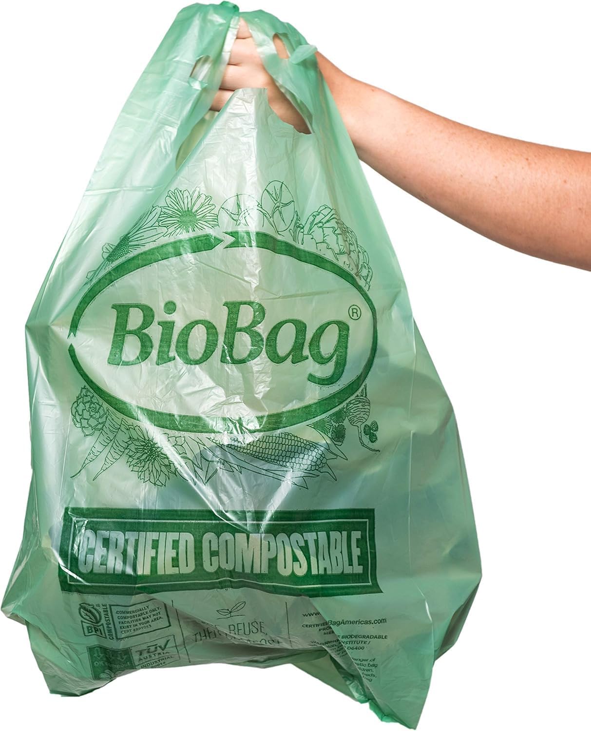 BioBag (USA) 100% Certified Compostable Shopping Bags, 20 lb Capacity, 10 Gallon 500 Count, Large Size Shopper, Great for On The Go, Farmers Markets, Grocery Stores, Restaurants