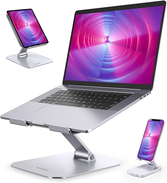 JIAWEN Laptop Stand - Ergonomic Aluminum Laptop Riser for Desk, Adjustable Multi-Angle/Size Notebook Stand with Heat-Vent, Portable Holder Compatible with MacBook Air/Pro, More Laptops (10-17'')