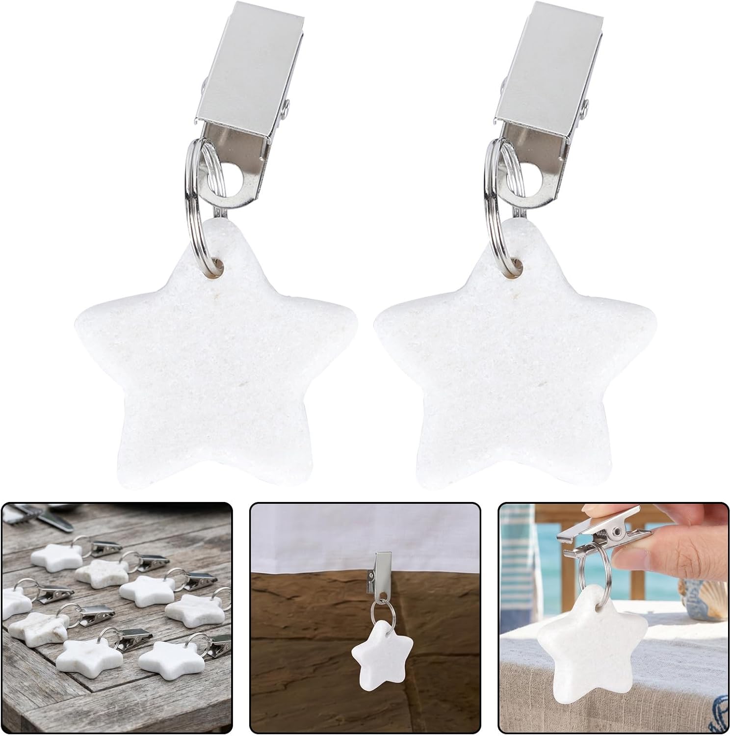 10pcs Star Shaped Tablecloth Weights with Quick Clip on Mechanism, Heavy Stone and Iron Material, Decorative Patriotic Design for Weddings, Patios, BBQ, Camping, and Outdoor Picnic