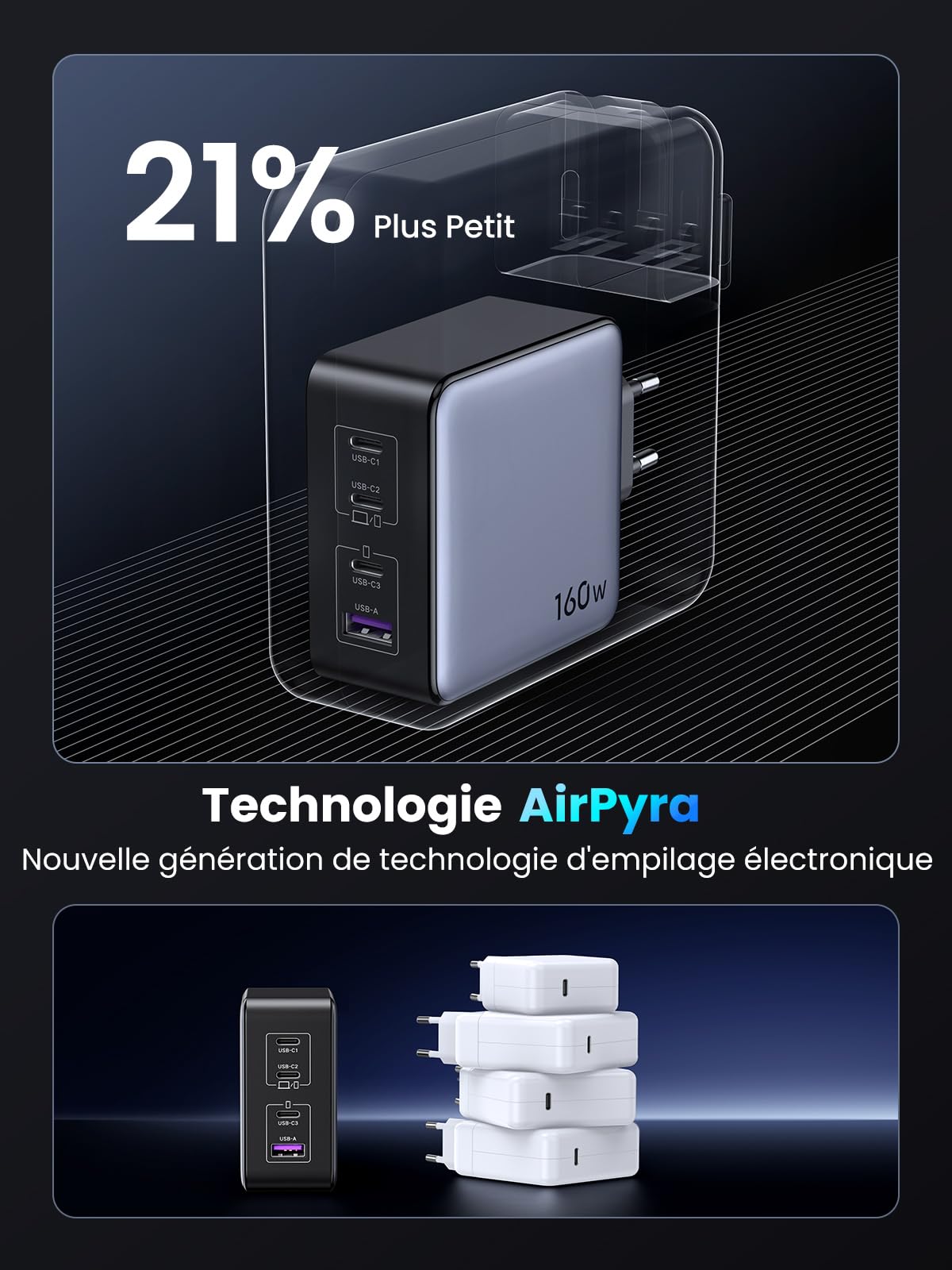 UGREEN Nexode 160W Chargeur USB C Rapide 4 Ports GaNInfinity Compatible avec MacBook Neo Air Pro M5 M4 M3 M2 M1 iPad iPhone 17 Pro Max Air 16 15 14 13 12 Galaxy PPS 60W S26 S25 S24 S23 Pixel 10 9 8