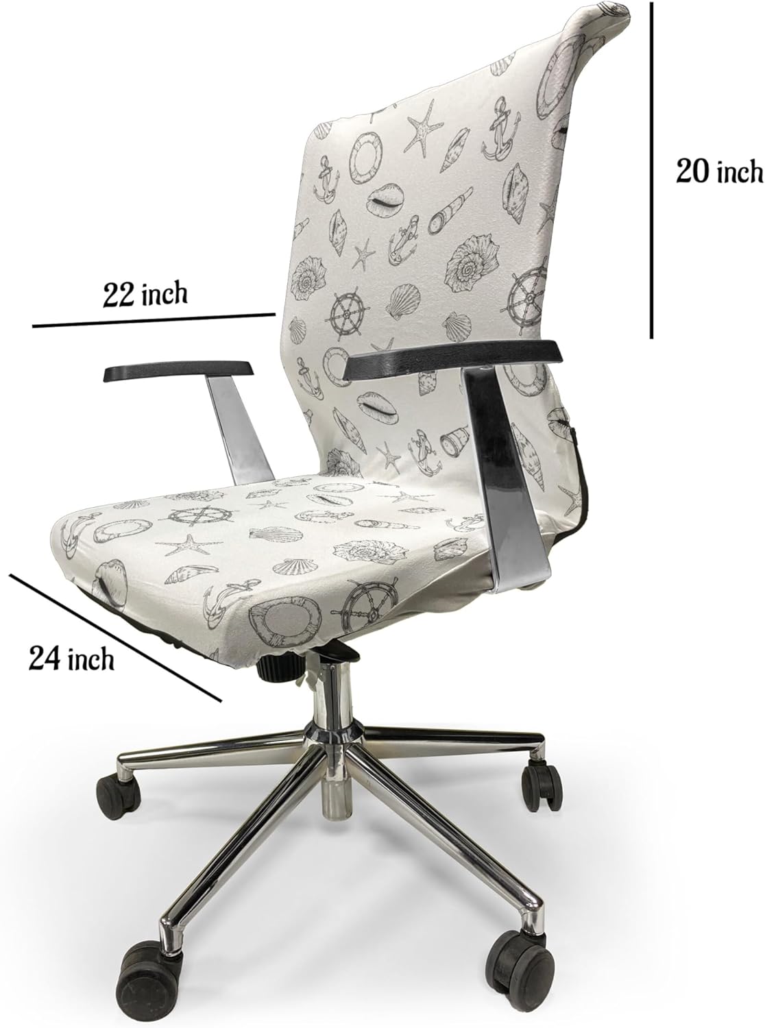 Ambesonne Sea Shells Office Chair Cover, Hand Drawn Monochrome Nautical Elements Helm Anchor Starfish Design, Stretchable Decorative Universal Size High Back Printed Slipcover, White Charcoal