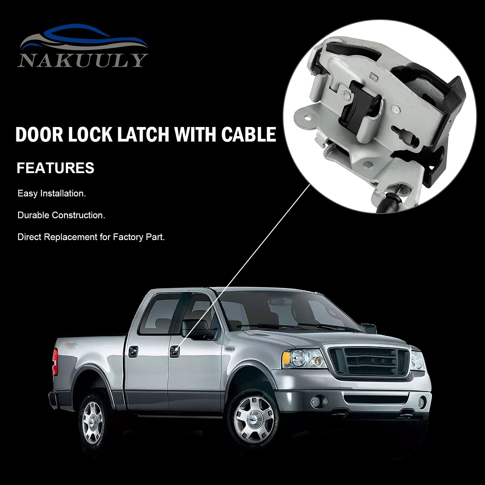 Right Passenger Side Rear Door Lock Latch & Cable Compatible with Ford F150 Extended Cab Pickup 2004-2008, Upper and Lower Latches Assembly Replaces # 8L3Z-18264A00-B, 6L3Z-18264A00-B