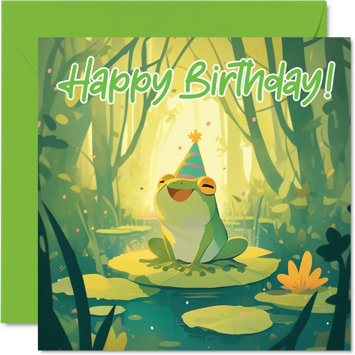 Frog Birthday Cards - Woodland Forest Party - Happy Birthday Card for Son Daughter Brother Sister Grandson Granddaughter Niece Nephew Cousin, 145mm x 145mm Bday Greeting Cards