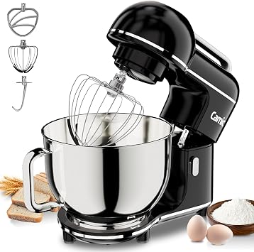 Camic Food Processor - 2000 W - 10 Speed Levels with Carry Handle Stainless Steel Mixing Bowl 7L Kneading Machine with Mixing Hook Dough Hook Beater and Splash Guard Black