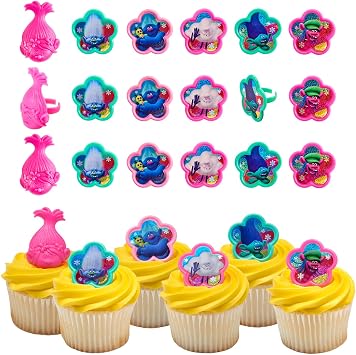 DreamWorks Trolls Cupcake Decoration Toppers | 24 Pack Party Cake Rings