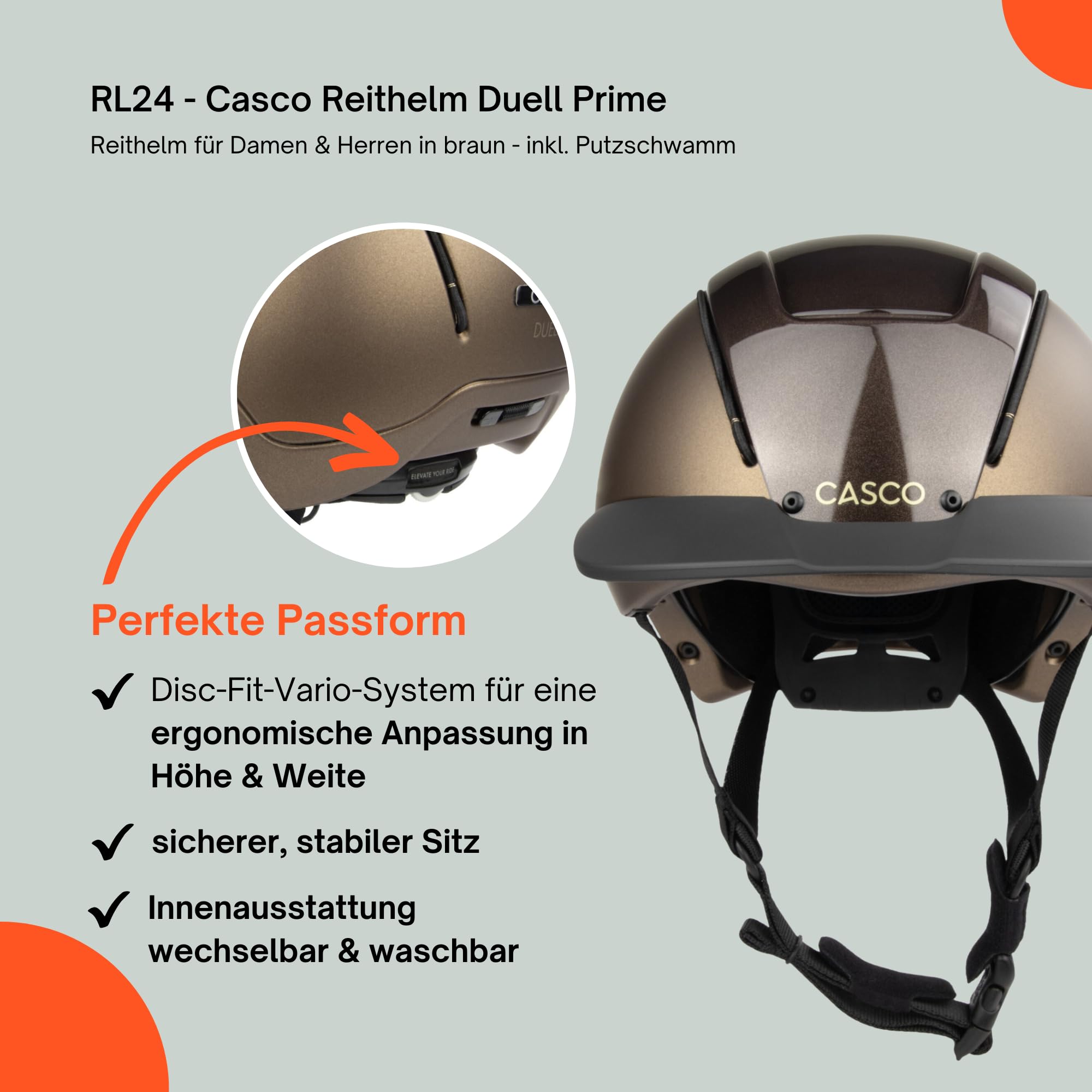 RL24 - Casco Reithelm Duell Prime inkl. Putzschwamm – Damen & Herren Reitkappe – Perfekter Sitz – Helm zum Reiten – gut belüftet – Reiterhelm in vielen Farben & Größen