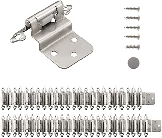 HOME MASTER HARDWARE 3/8 inch Inset Cabinet Hinge Self Closing Face Mount Cabinet Hinges 25 Pair (50 Pcs) for Variable Kitchen Bathroom Cabinet Doors (Satin Nickel Finish)