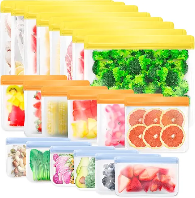 Carehabi 20 Pièces Sacs Congélation Réutilisables en Silicone avec Fermeture Éclair