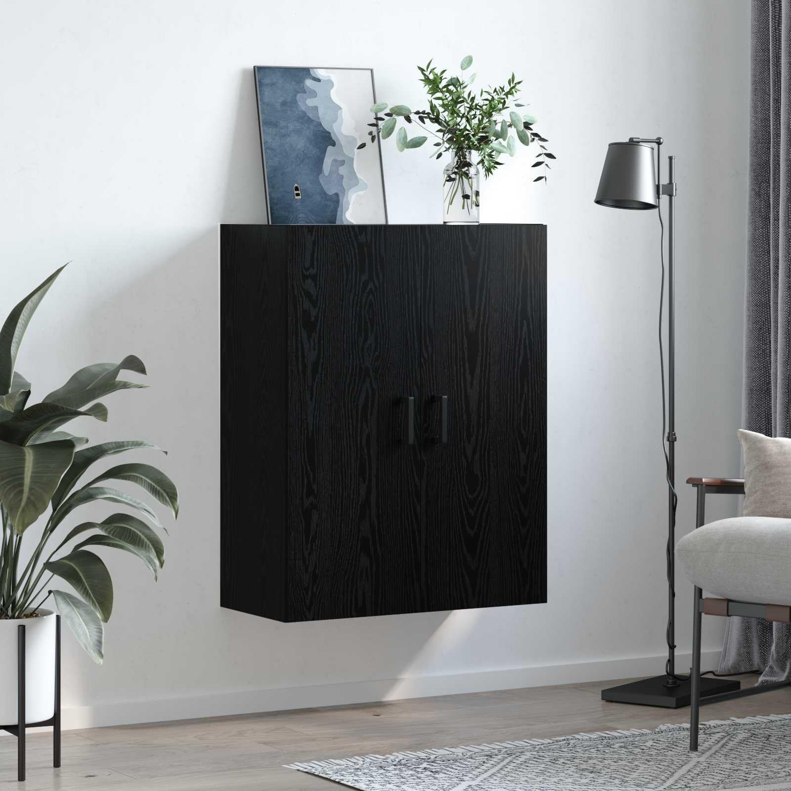 Szafka ścienna dębowa czarna 69,5 x 34 x 90 cm