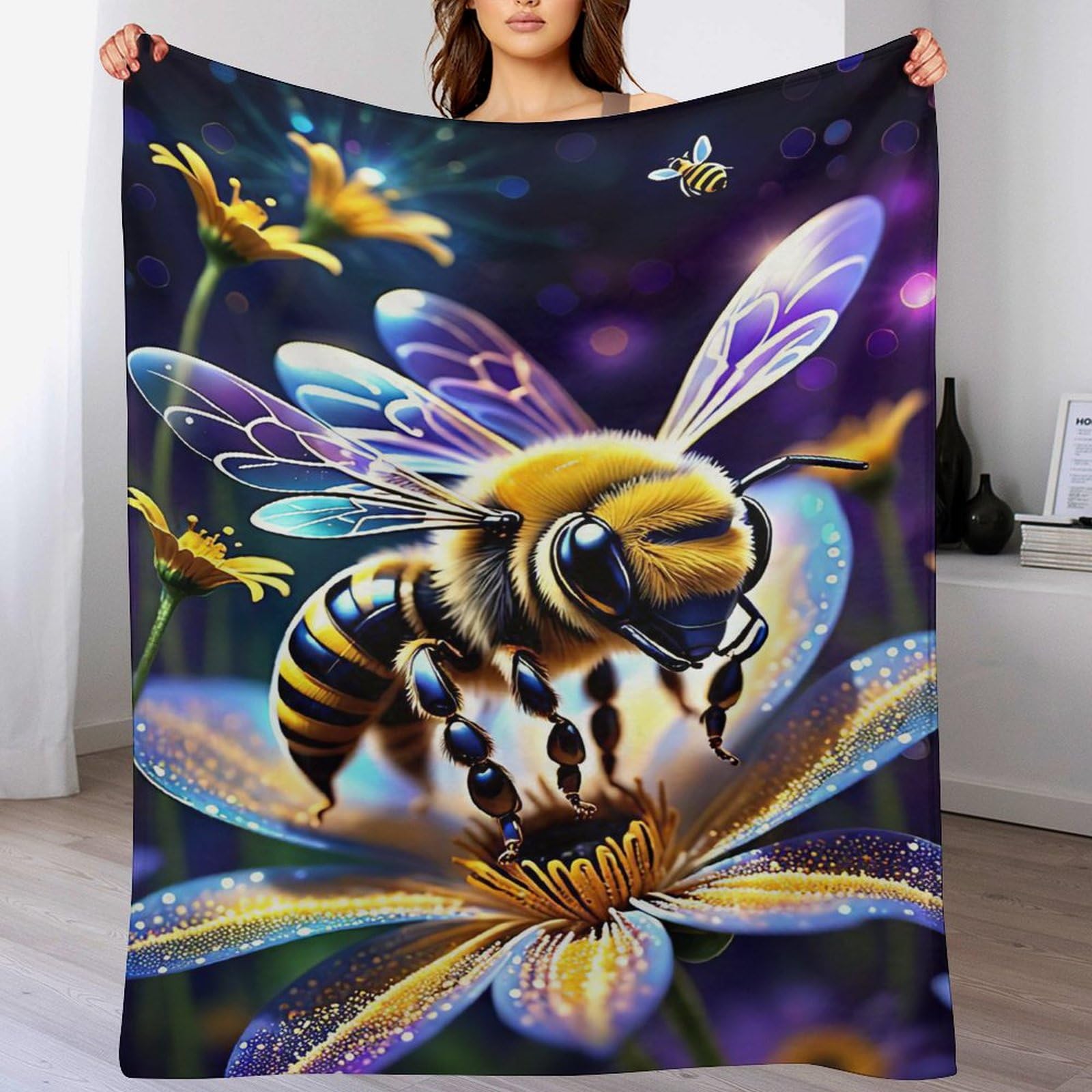 Couverture abeille douce contre le froid en polaire flannel chaude 150x200cm