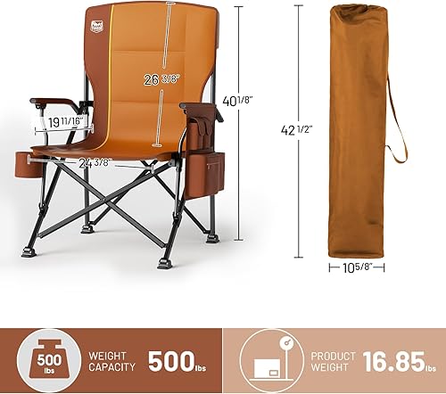 Miniatura 3 de TIMBER RIDGE Silla de campamento plegable de gran tamaño, respaldo alto, resistente para adultos, soporta hasta 500 libras con soporte para tazas,