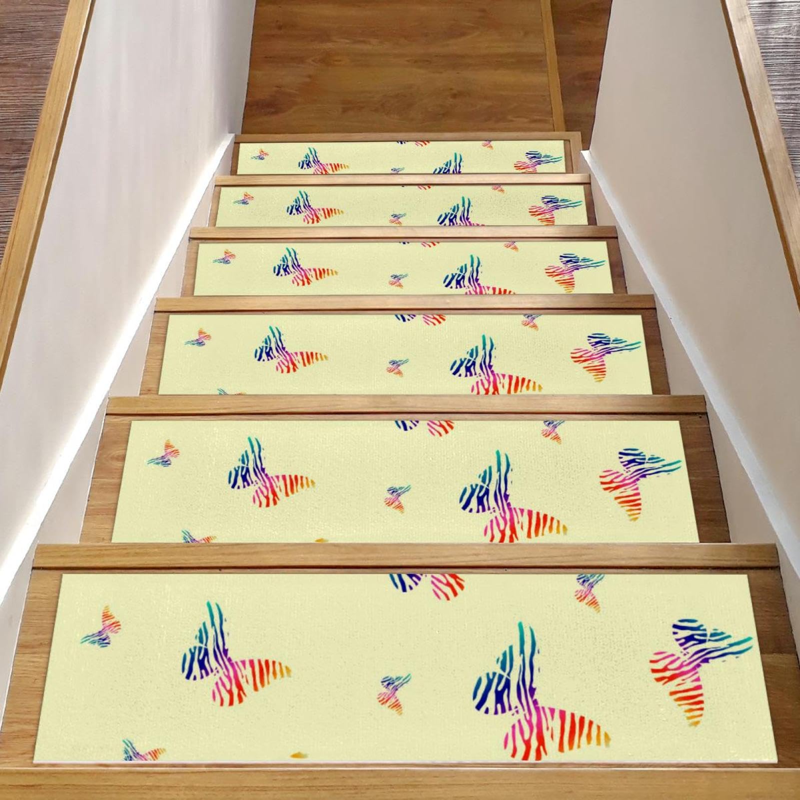 Alfombras para escaleras de madera amarillas con mariposas seguridad antideslizante