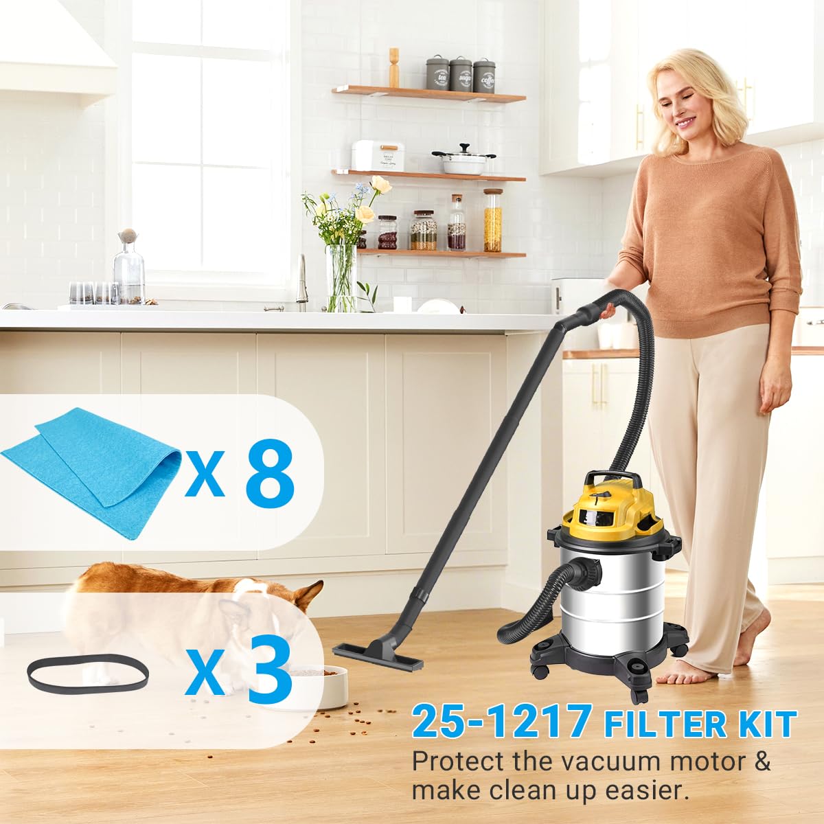 8 Pack 25-1217 Reusable Dry Filter Replacement for Stanley 1-6 Gallon Wet Dry Vacuum with 3 Retaining Bands — view 8