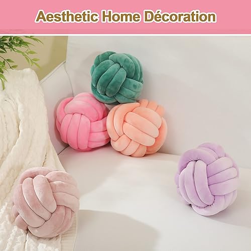 Miniatura 3 de Bola de almohada de nudo, cojín redondo suave para decoración del hogar, almohada decorativa para el hogar, almohada anudada de felpa hecha a mano